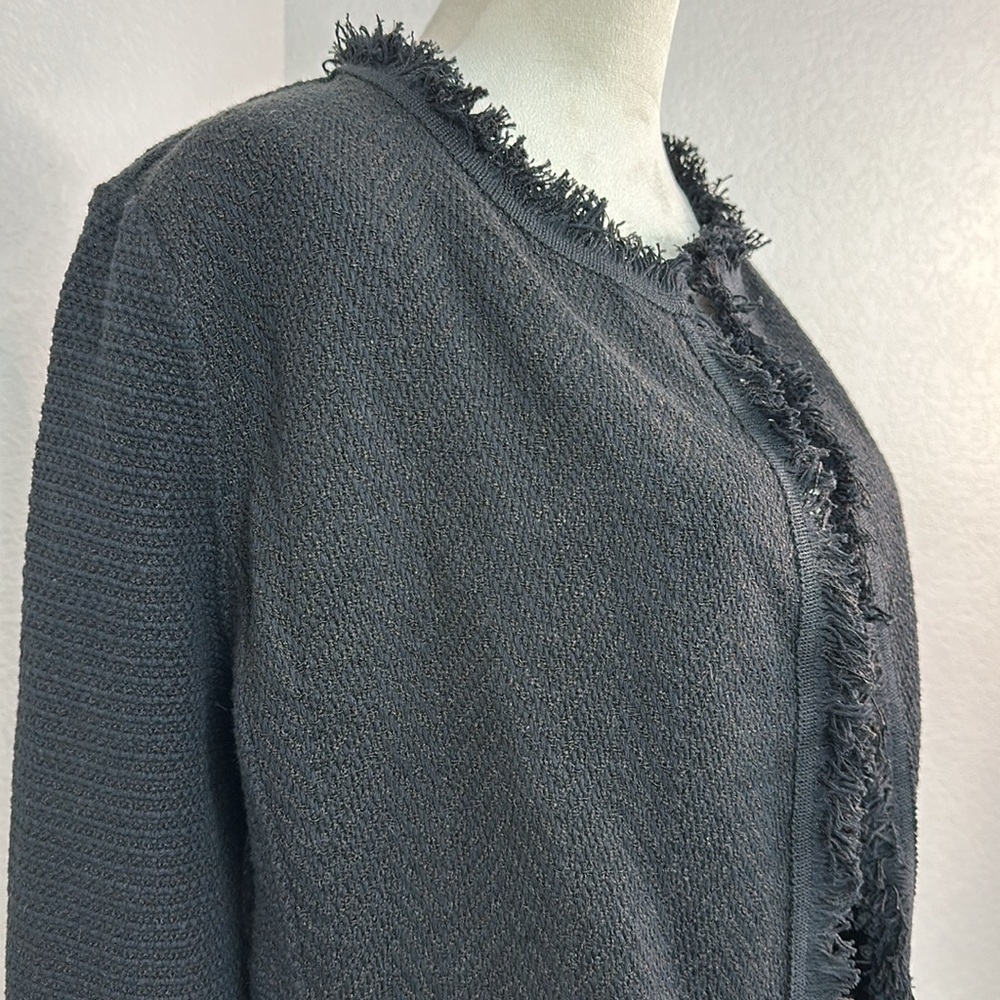 NIC + ZOE Black FRINGE MIX KNIT JACKET Size Large NWT - Picture 10 of 16